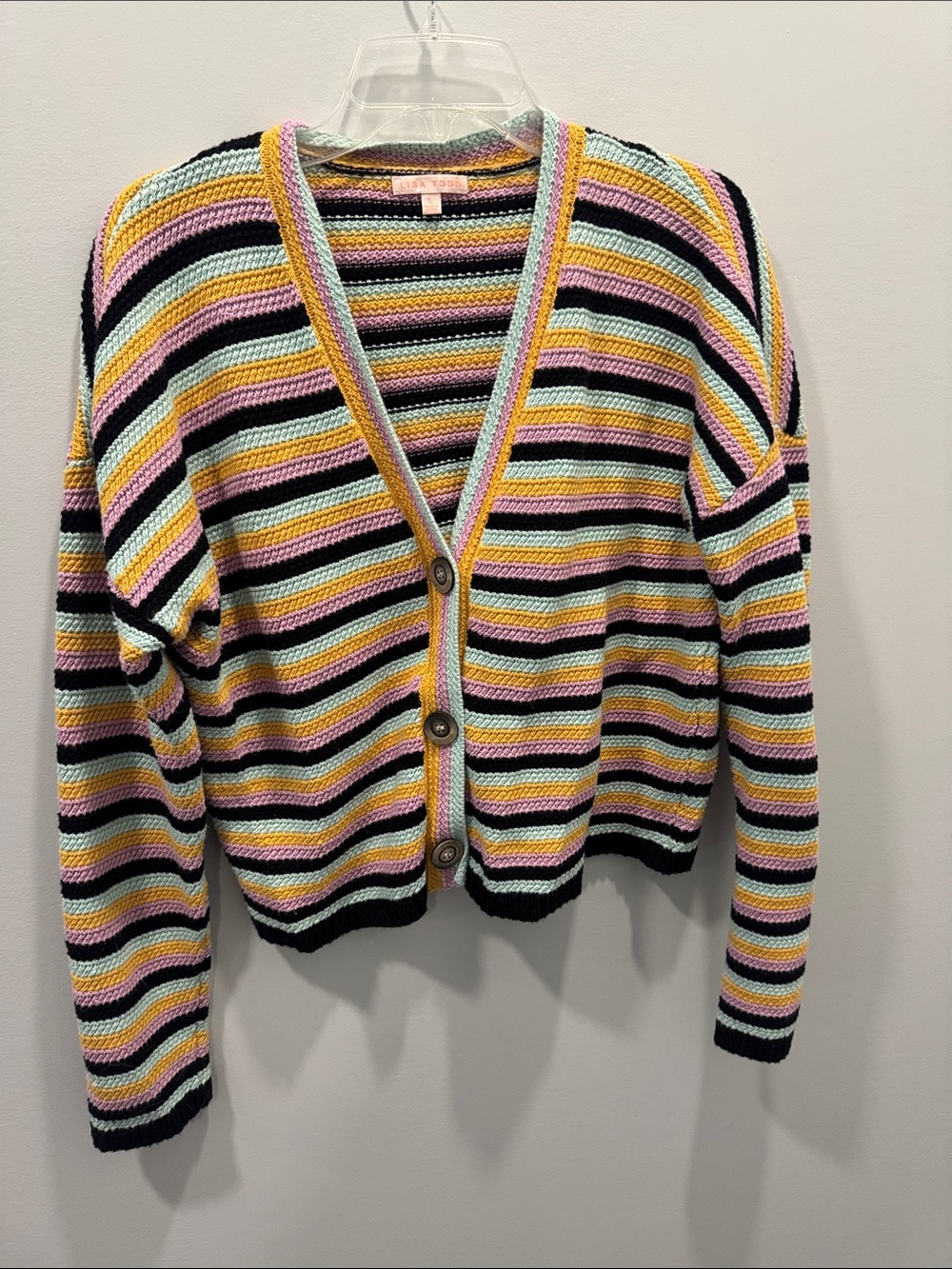 Lisa Todd Striped V-Neck Button Cardigan - Pastel Multicolor